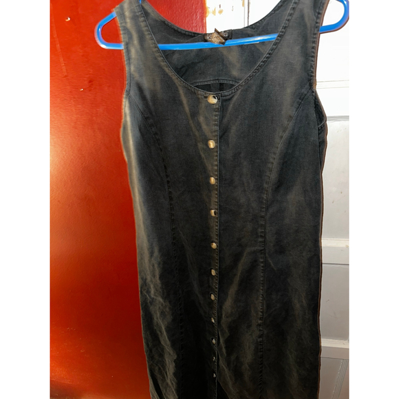 Vintage 90s Rafaella Black Linen Denim Button Front Maxi Dress Plus Size 14 - Picture 5 of 9